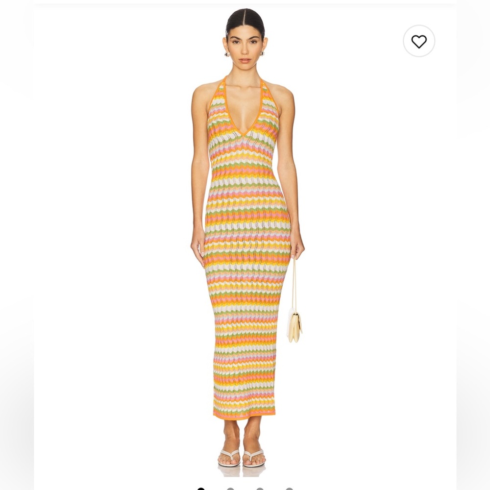 Ronny Kobo Collection Halter Knit Maxi Dress in Orange, Pink, Cream